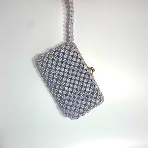 Blue flower hand beaded clutch wallet